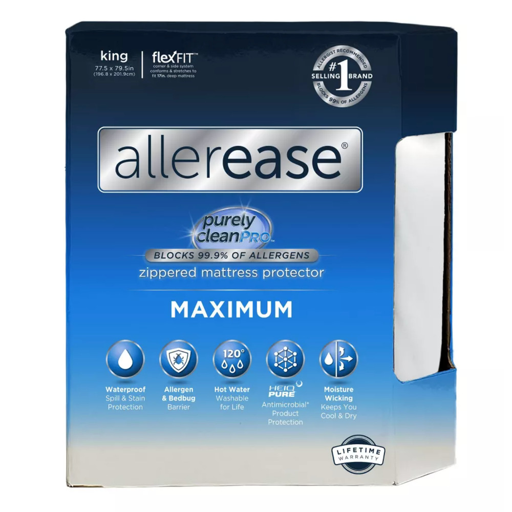 King Maximum Bed Bug and Allergy Mattress Protector White - AllerEase NEW